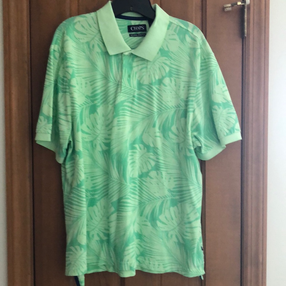 Men's CHAPS tropical polo shirt green palm leaves, XL